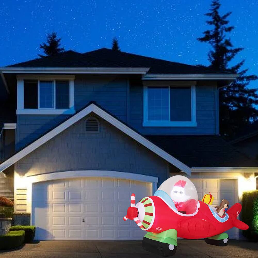 BreeBe - 7.2FT Lighted Inflatable Christmas Airplane Decoration with Gift Boxes and Built-In LED Lights - Multicolor