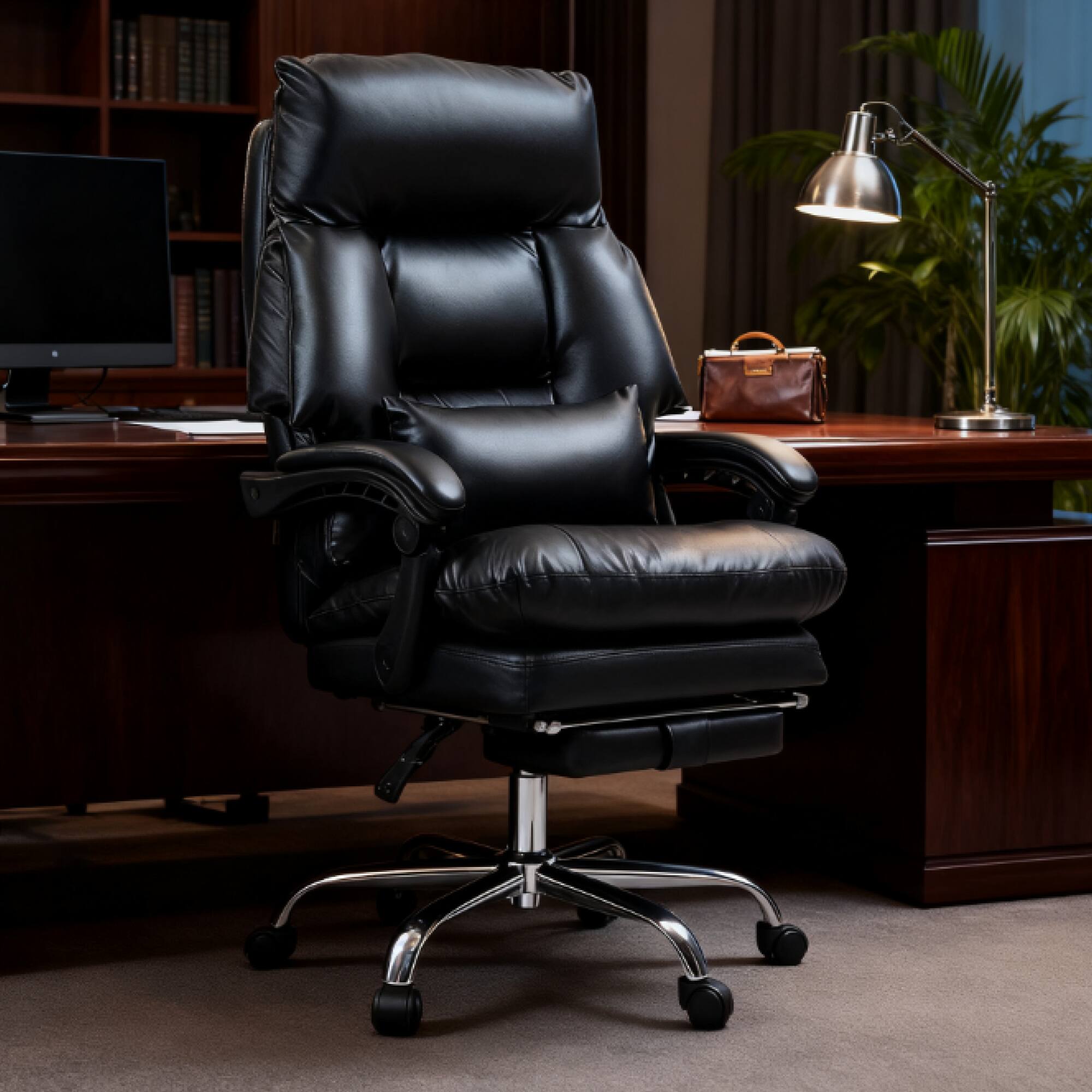 Alt View 4. GOODSILO - Premium High-Back Executive Office Chair with Ergonomic Support and Reclining Footrest for Enhanced Comfort - Black.