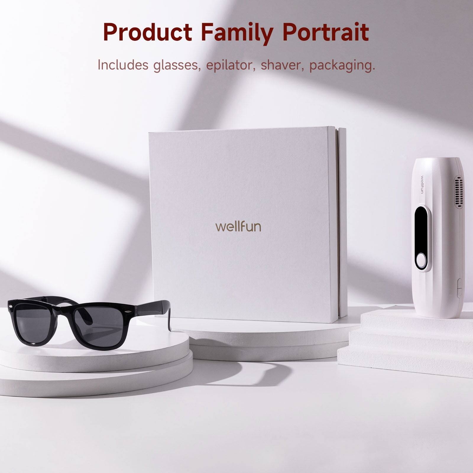 Product Family Portrait

Includes glasses, epilator, shaver, packaging.