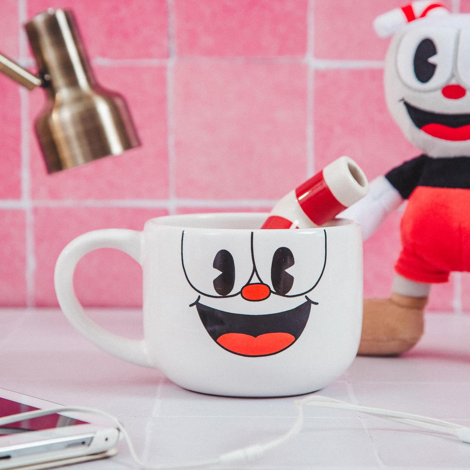 Alt View 10. Toynk - Cuphead & Mugman 24oz Ceramic Mug and Straw | Set of 2 - White.