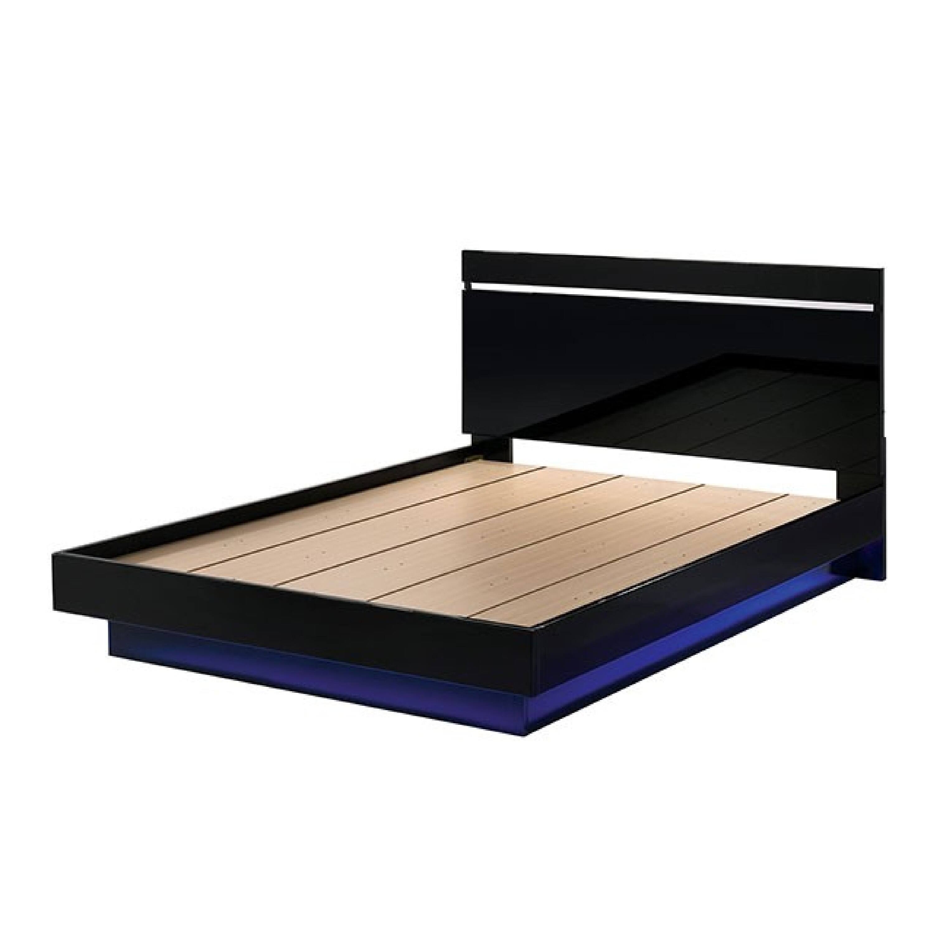 Alt View 1. Manhattan Lane - Pero Queen Size Bed, Chrome Accent Headboard, Black LED Footboard - Black, Chrome.