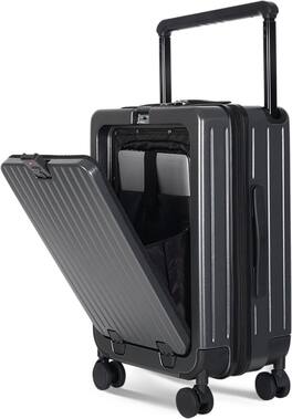 Quick Deer - 24" Hardshell Checked Luggage with Front Pocket, Wide Handle, USB Port, Spinner Wheels and Cup Holder - Graphite