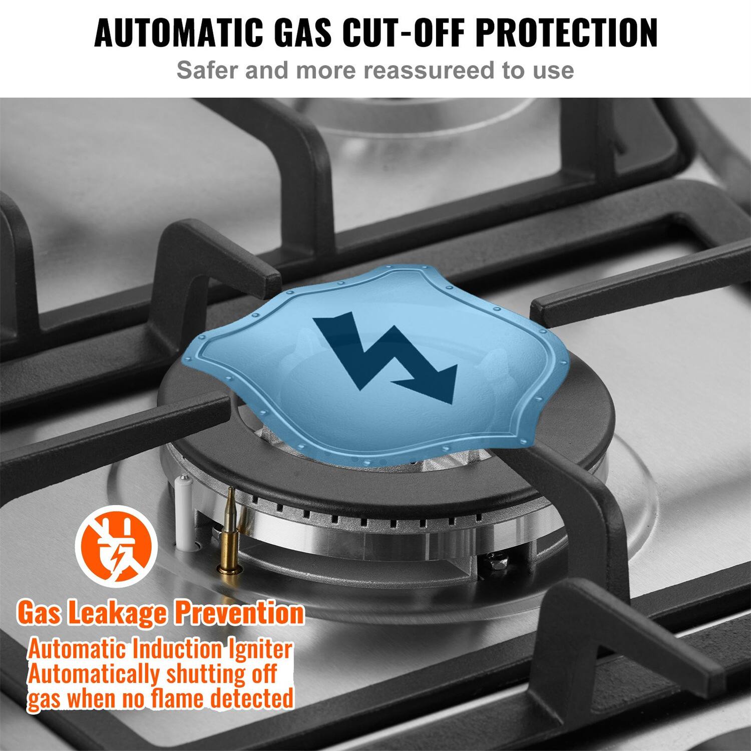 AUTOMATIC GAS CUT-OFF PROTECTION  
Safer and more reassuring to use  

Gas Leakage Prevention  
Automatic Induction Igniter  
Automatically shutting off gas when no flame detected