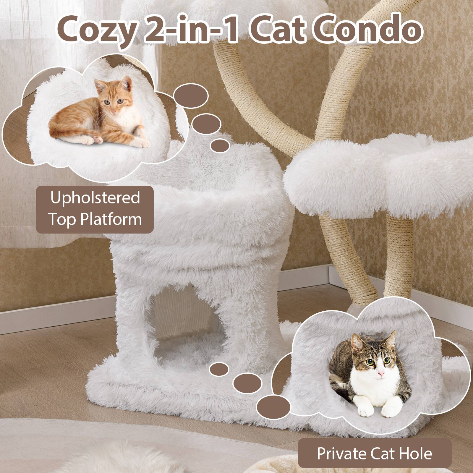 Cozy 2-in-1 Cat Condo

- Upholstered Top Platform
- Private Cat Hole