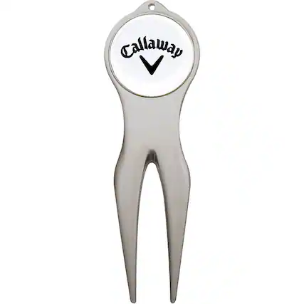 Front. Callaway - Callaway Divot Repair Tool and Golf Ball Marker - Silver - Silver.