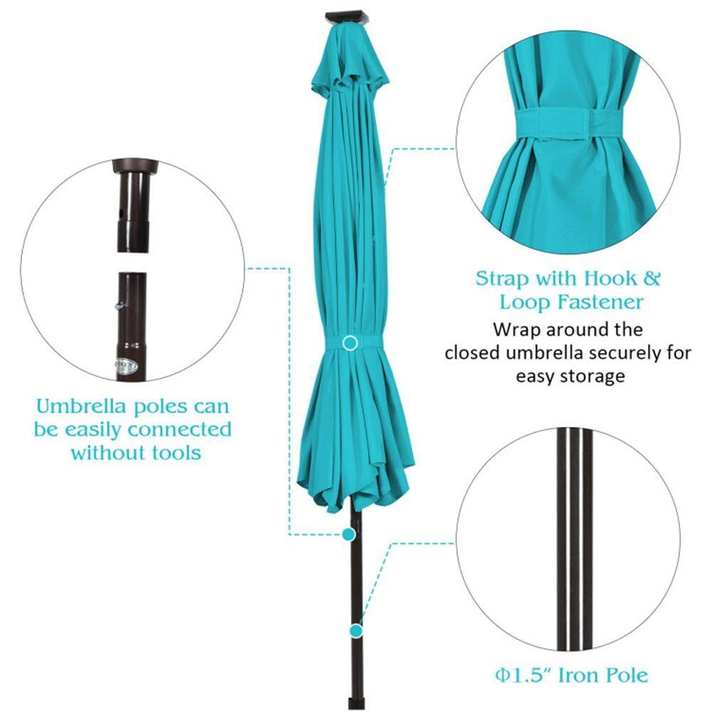 Umbrella poles can be easily connected without tools.  
Strap with Hook & Loop Fastener: Wrap around the closed umbrella securely for easy storage.  
1.5" Iron Pole