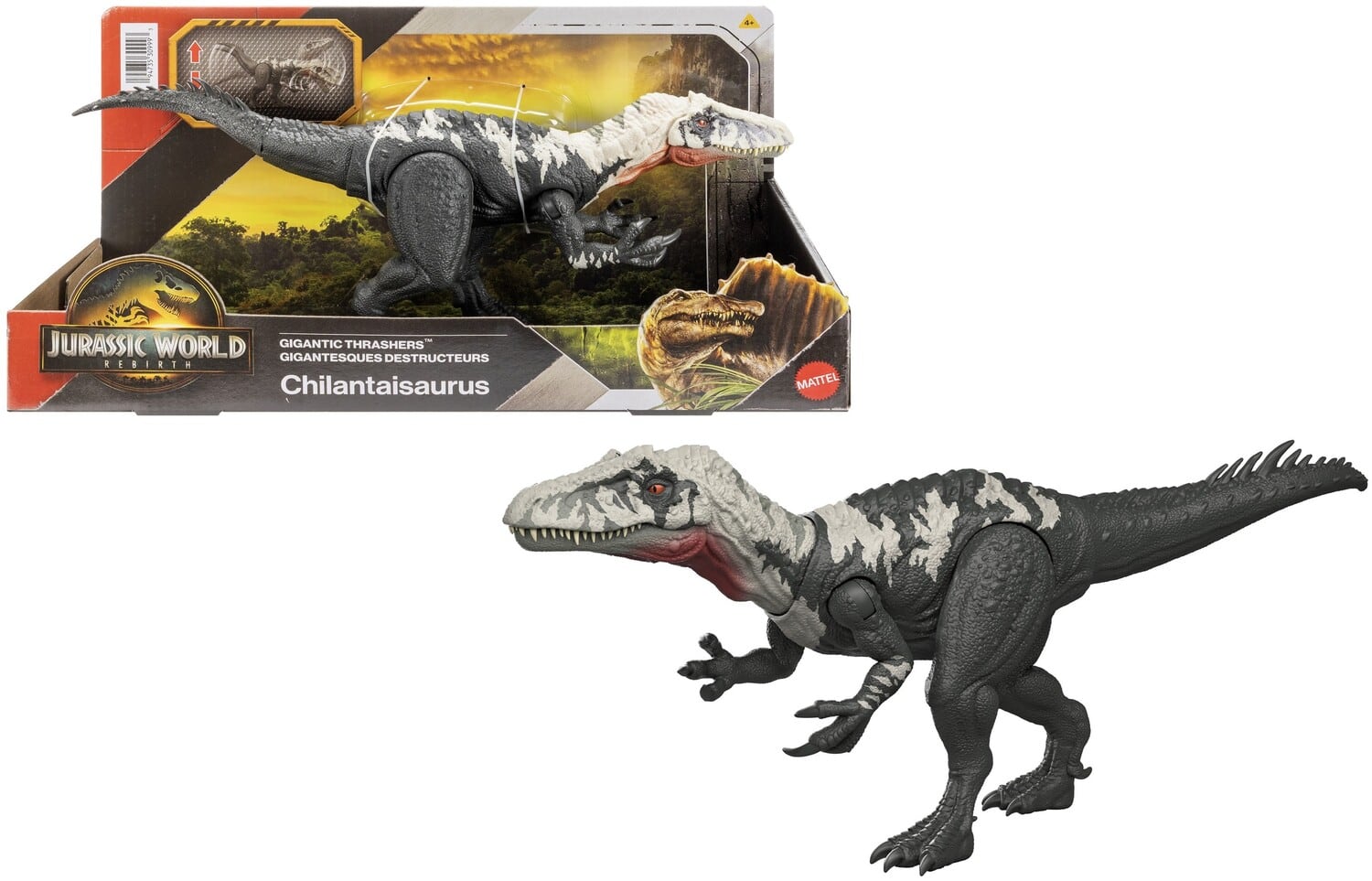 Jurassic World  
Rebirth  

Gigantic Thrashers  
Gigantesques Destructeurs  

Chilantaisaurus  

Mattel