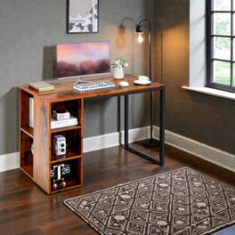 Hivvago - Functional Home Office Desk with Built-In Shelving and Durable Steel Frame - Rustic Brown