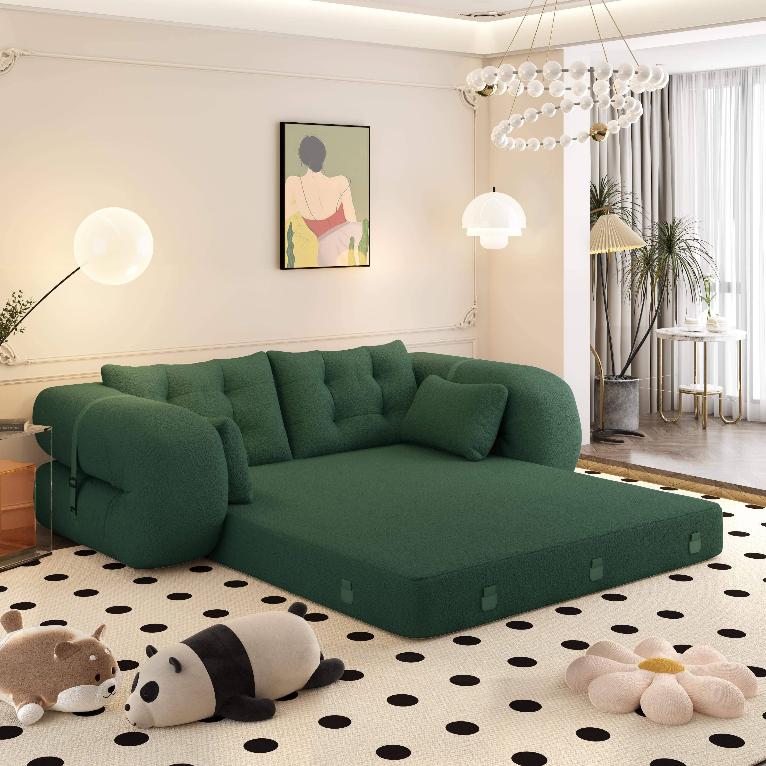 Angle. LOVMOR - Human Dog Bed Lazy Sofa Couch 787 MultiFunctional Foldable Sofa Bed 3in1 Teddy Fabric FoamFilled Sleeper Sofa Bed for - Green.