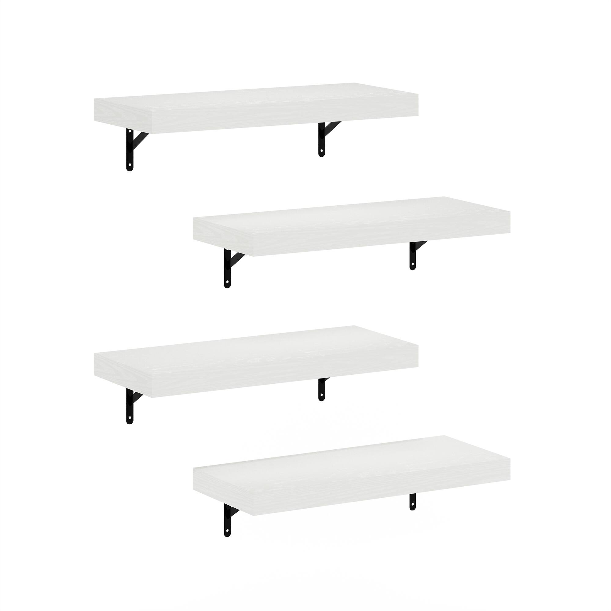 Front. Furinno - Tanna 22-Inch Wall Mounted Floating Display Shelves, Set of 4 - White Texture.