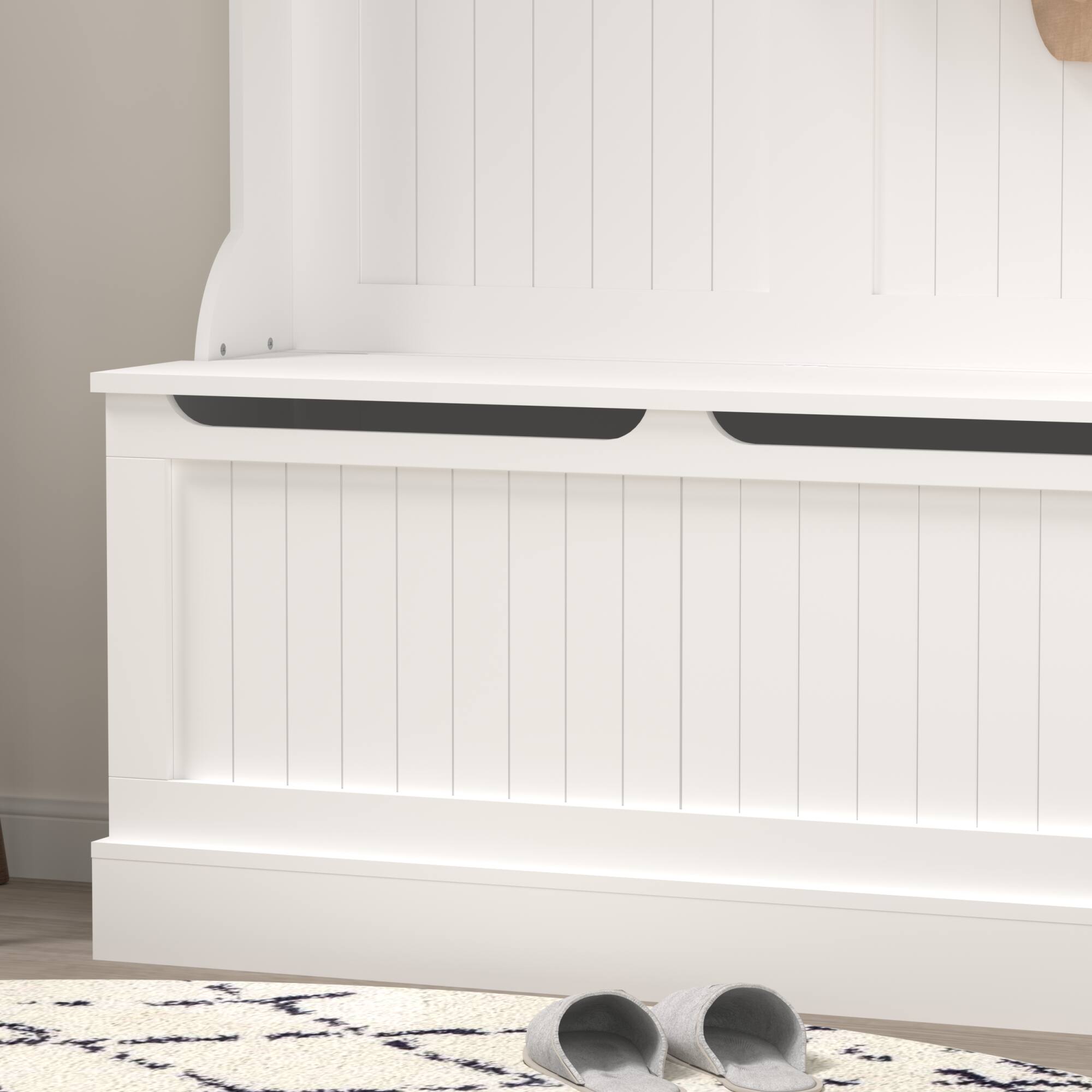 Alt View 5. GOODSILO - White Entryway Storage Bench with Coat Rack and Shoe Organizer for Hallway Organization and Seating - White.