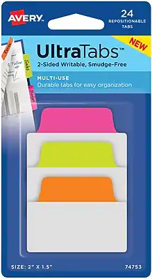 Avery UltraTabs™
24 Repositionable Tabs
NEW
2-Sided Writable, Smudge-Free
Multi-Use
Durable tabs for easy organization
Size: 2" x 1.5"
74753