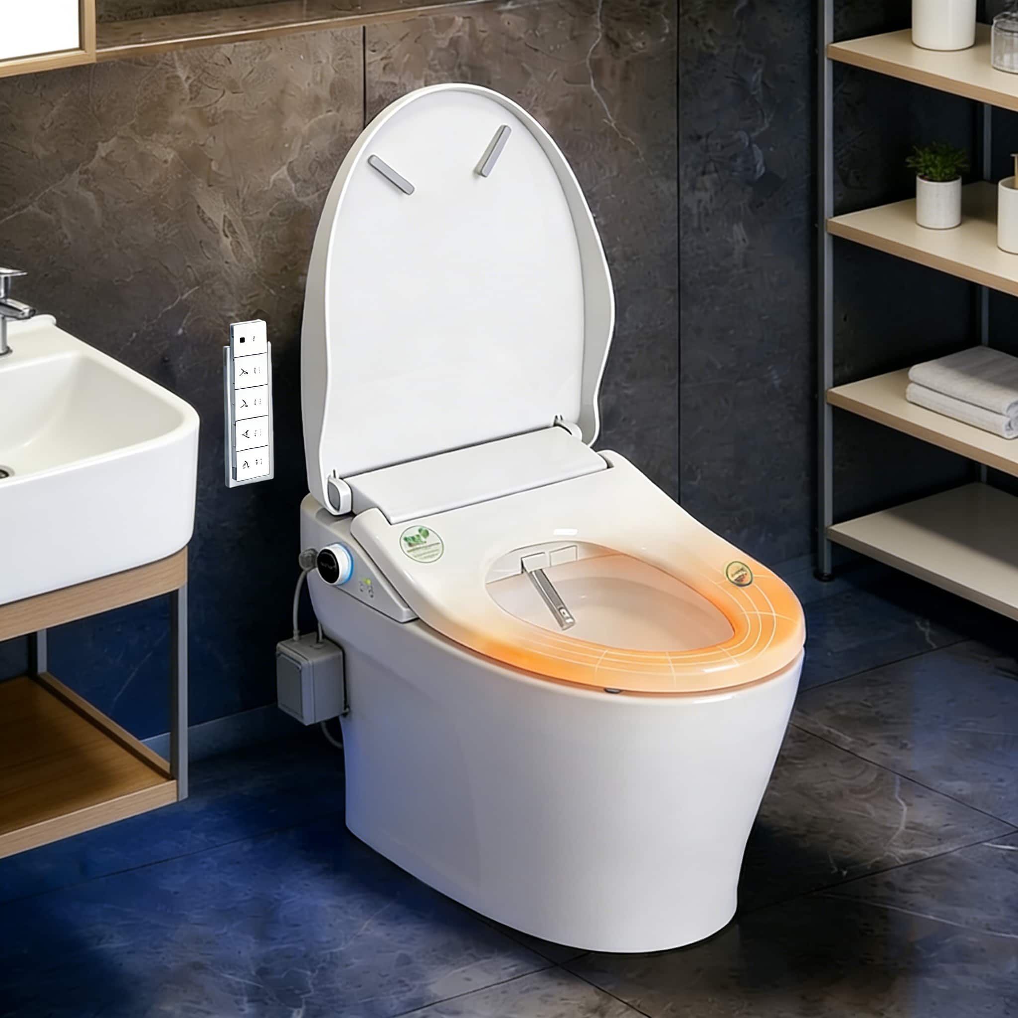 WHALL - Smart Bidet Toilet Seat, Retractable Dual Nozzles & Adjustable Pressure, Heated Seat & Warm Water - White