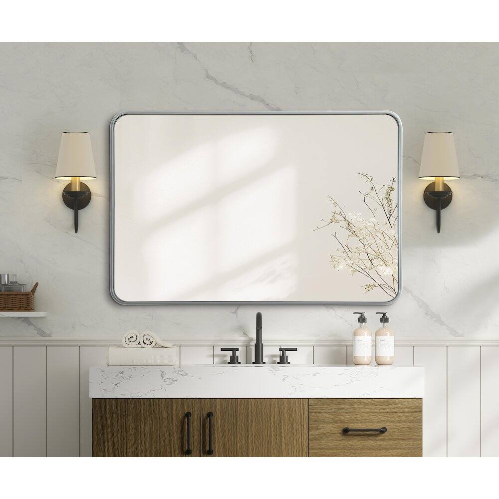 Alt View 3. Elegant Decor - Contour Metal Rectangle Mirror 28x42 in Silver - Silver.