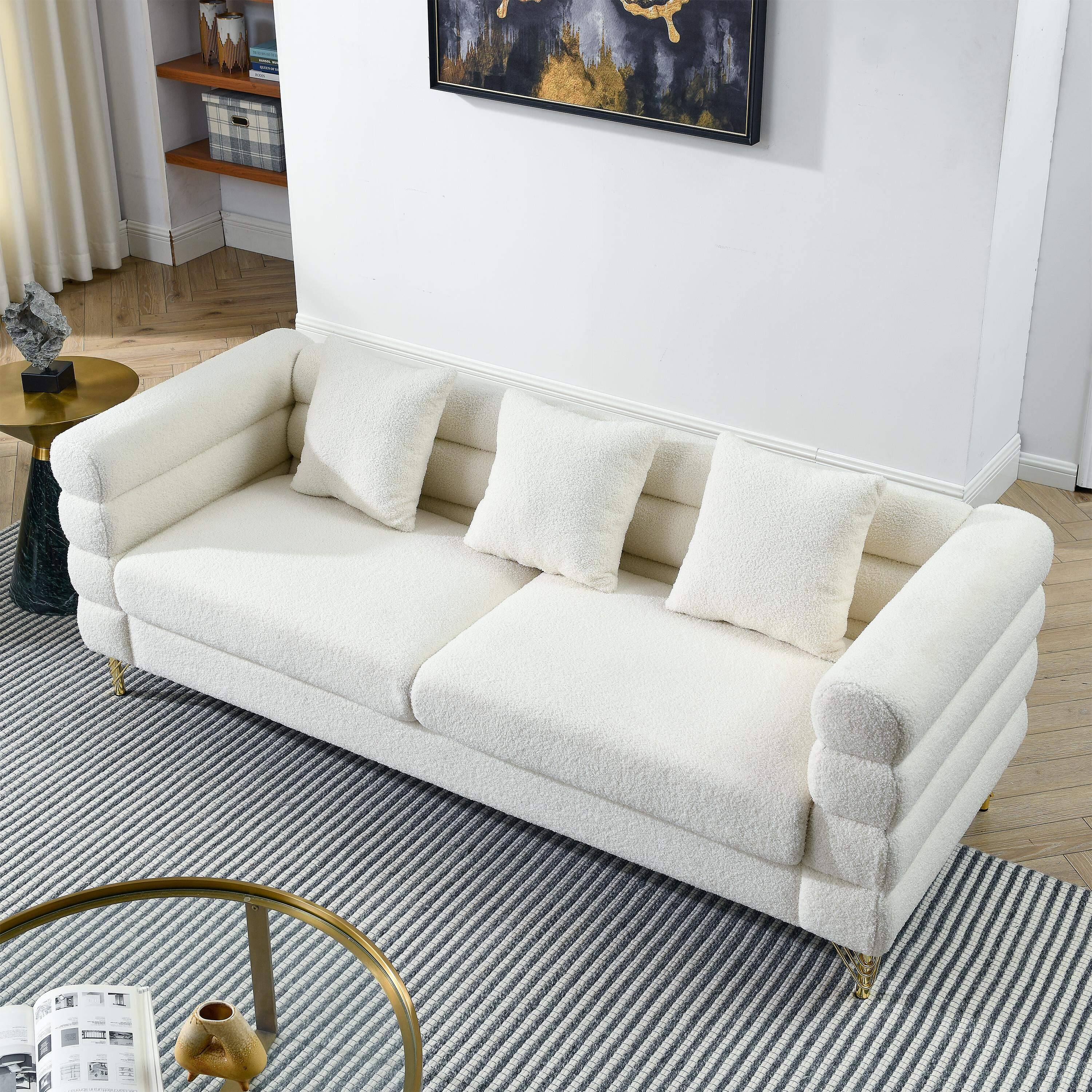Back. Roomtec - 81 Inch Oversized 3 Seater Sectional Sofa Living Room Comfort Fabric Sectional Sofa Deep Seating Sectional Sofa Soft - Ivory.