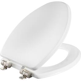 BEMIS - Mayfair Benton Elongated Enameled Wood Toilet Seat Seat Fastening System and WhisperClose Brushed Nickel Hinge - White