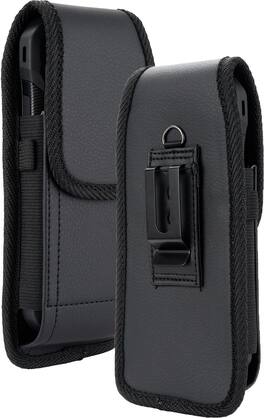 Nakedcellphone - Pouch Case for iPhone 17 Pro Max, iPhone 15 Plus (with Metal Clip, Belt Harness, Magnetic Closure, Case-Compatible) - Black