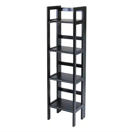 Front. SlickBlue - 4-Tier Folding Shelf Bookcase Tower for Bedroom, Living Room, or Office - Black.