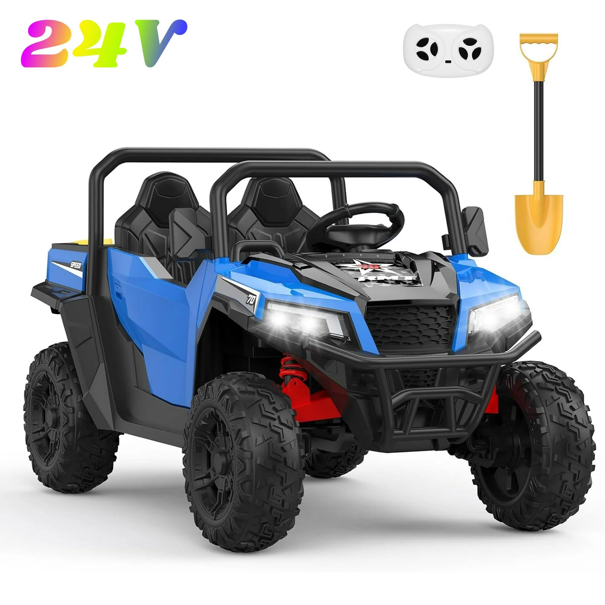 Jojoka - 24V 2-Seater Ride On Dump Truck for Kids, 4WD Electric Car with Remote,Dump Bed, Shovel - Blue