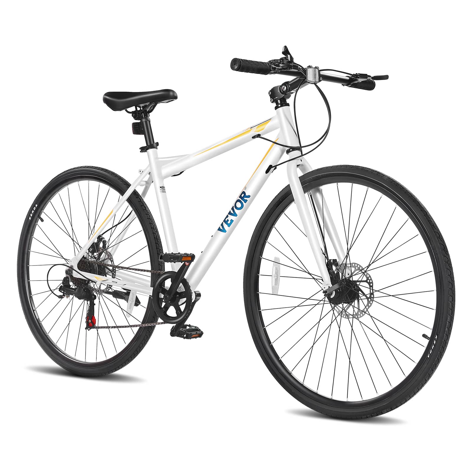 VEVOR - Hybrid Bike, Lightweight Aluminum Frame Bike, 700c Wheel Men Women Hybrid Bicycle, Step-Over Adult Urban Commuter Bikes - White