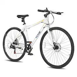 VEVOR - Hybrid Bike, Lightweight Aluminum Frame Bike, 700c Wheel Men Women Hybrid Bicycle, Step-Over Adult Urban Commuter Bikes - White