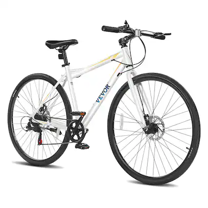 Front. VEVOR - Hybrid Bike, Lightweight Aluminum Frame Bike, 700c Wheel Men Women Hybrid Bicycle, Step-Over Adult Urban Commuter Bikes - White.