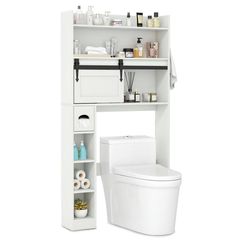 Alt View 2. Kadyn - Over The Toilet Storage Cabinet with Sliding Barn Door and Adjustable ShelvesWhite Bathroom Cabinet Organizer - White.