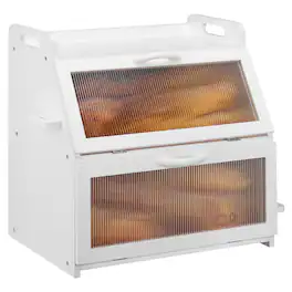Unique Bargains - Bread Box for Kitchen Countertop, Large Storage Container for Homemade Bread, Double Layer Bamboo Farmhouse Organizers - White
