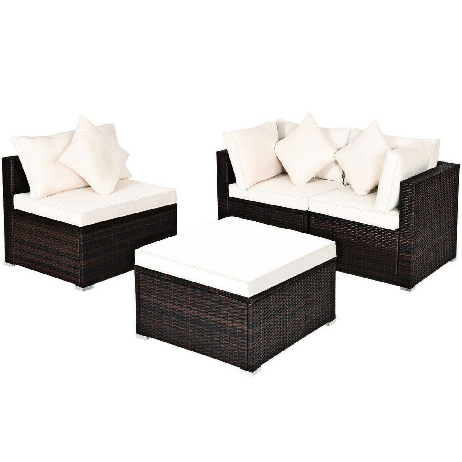 Angle. Kadyn - 4 Pcs Ottoman Garden Deck Patio Rattan Wicker Furniture Set Cushioned Sofa-White, Patio Seating Conversation Set - White.