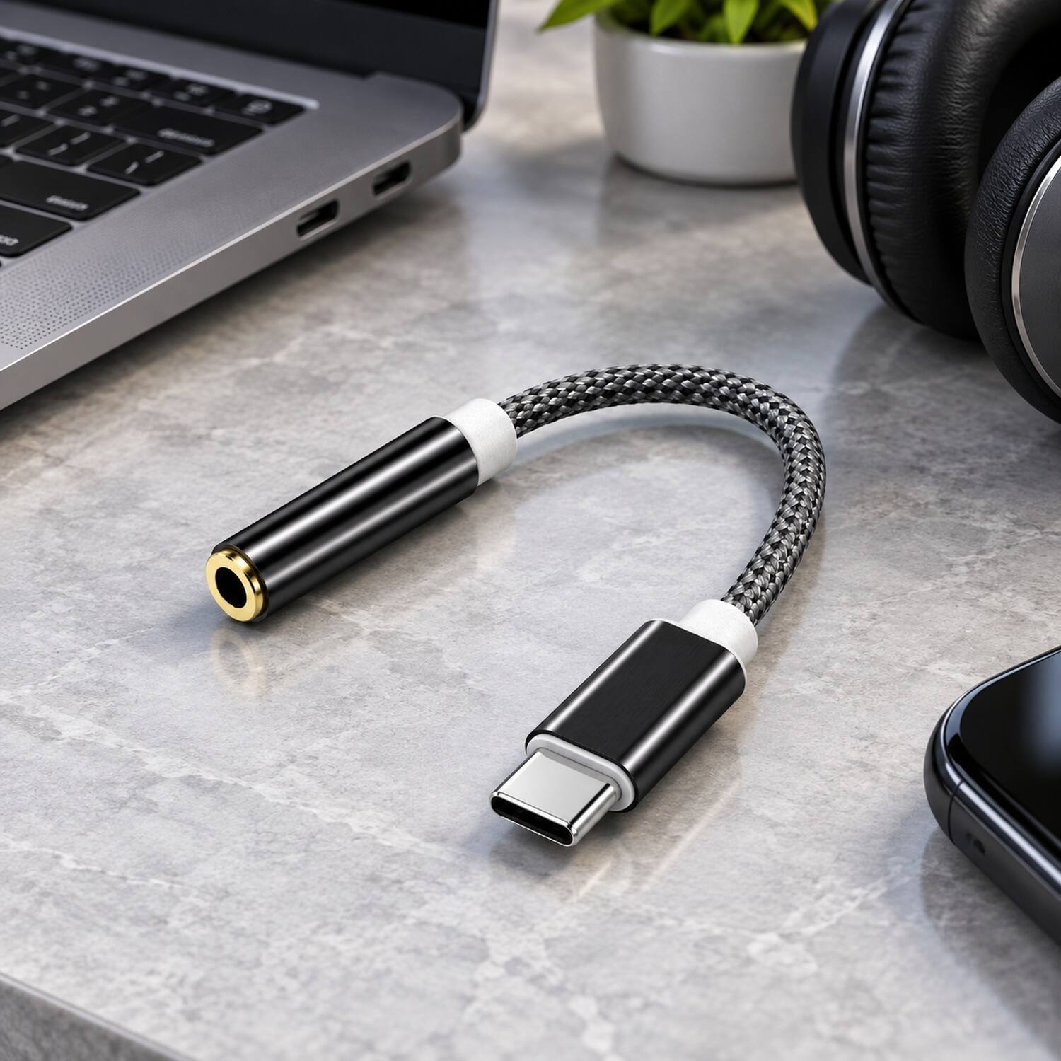 Angle. Sanoxy - USB-C to 3.5mm Audio Adapter Black Silver High Speed Data Transfer Cable Adapter Durable - Black.