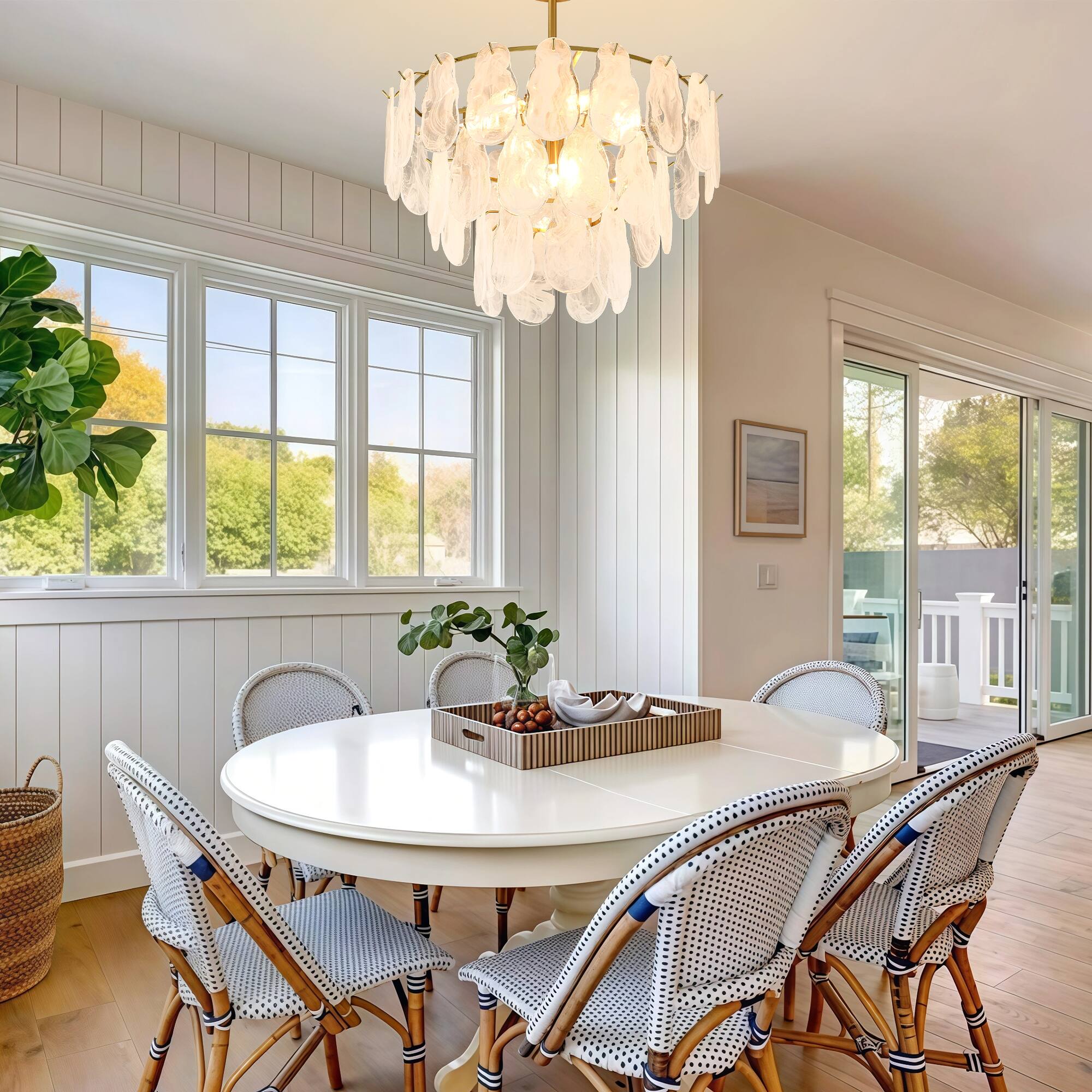 Back. RYHNUYNE - 23.62" Modern Gold Chandelier 3-Tier Cloud Glass Pendant Ceiling Light with 9 Lights for Living Room Bedroom Dining Room.