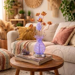 FC Design - 24"H Gold Vase & Floral Stem Pink Changing Light Table Lamp