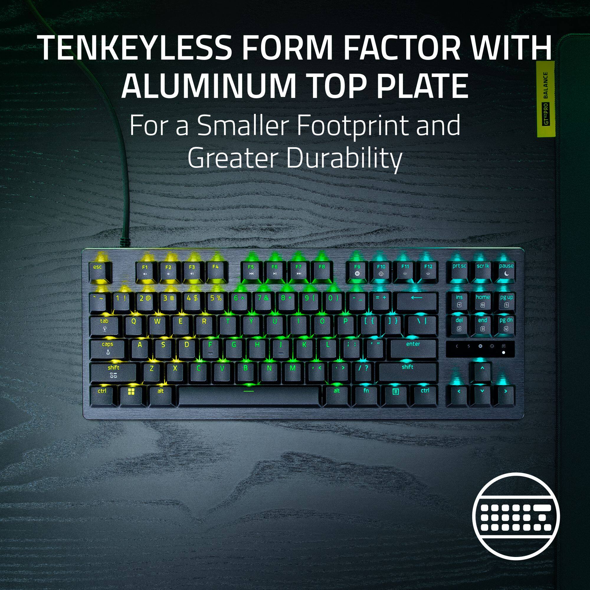 TENKEYLESS FORM FACTOR WITH ALUMINUM TOP PLATE  
For a Smaller Footprint and Greater Durability