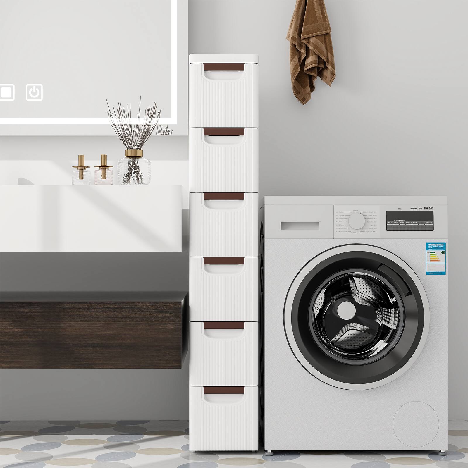 Alt View 1. Ecooso - 6-Drawer Rolling Dresser Storage Organizer with Built-In Wheels for Small Space - White.