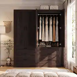 Aheaplus - 2-Pack 71" Tall Armoire Wardrobes: 3 Drawers, Doors, Hanging Rod, 20" Deep Storage, Soft-Close Hinges ,Ships 2 Packages - Walnut