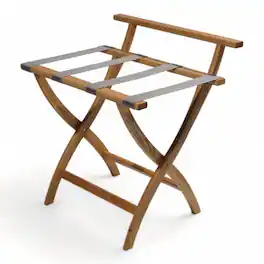 Hivvago - Solid Wood High Back Luggage Rack with Grey Straps in Light Wood Finish - Brown