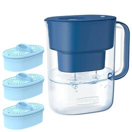 Waterdrop - WD-PT-07C Water Filter Pitcher, 200-Gallon Long-Life, Extra PF-AL-3 Alkaline Filters - Blue
