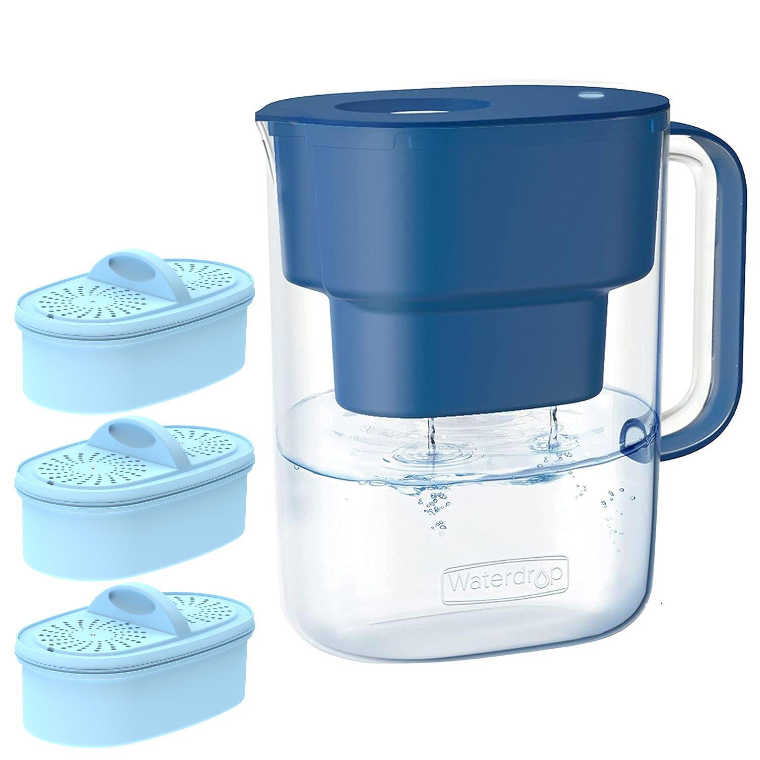 Front. Waterdrop - Waterdrop WD-PT-07C Water Filter Pitcher, 200-Gallon Long-Life, Extra PF-AL-3 Alkaline Filters - Blue.