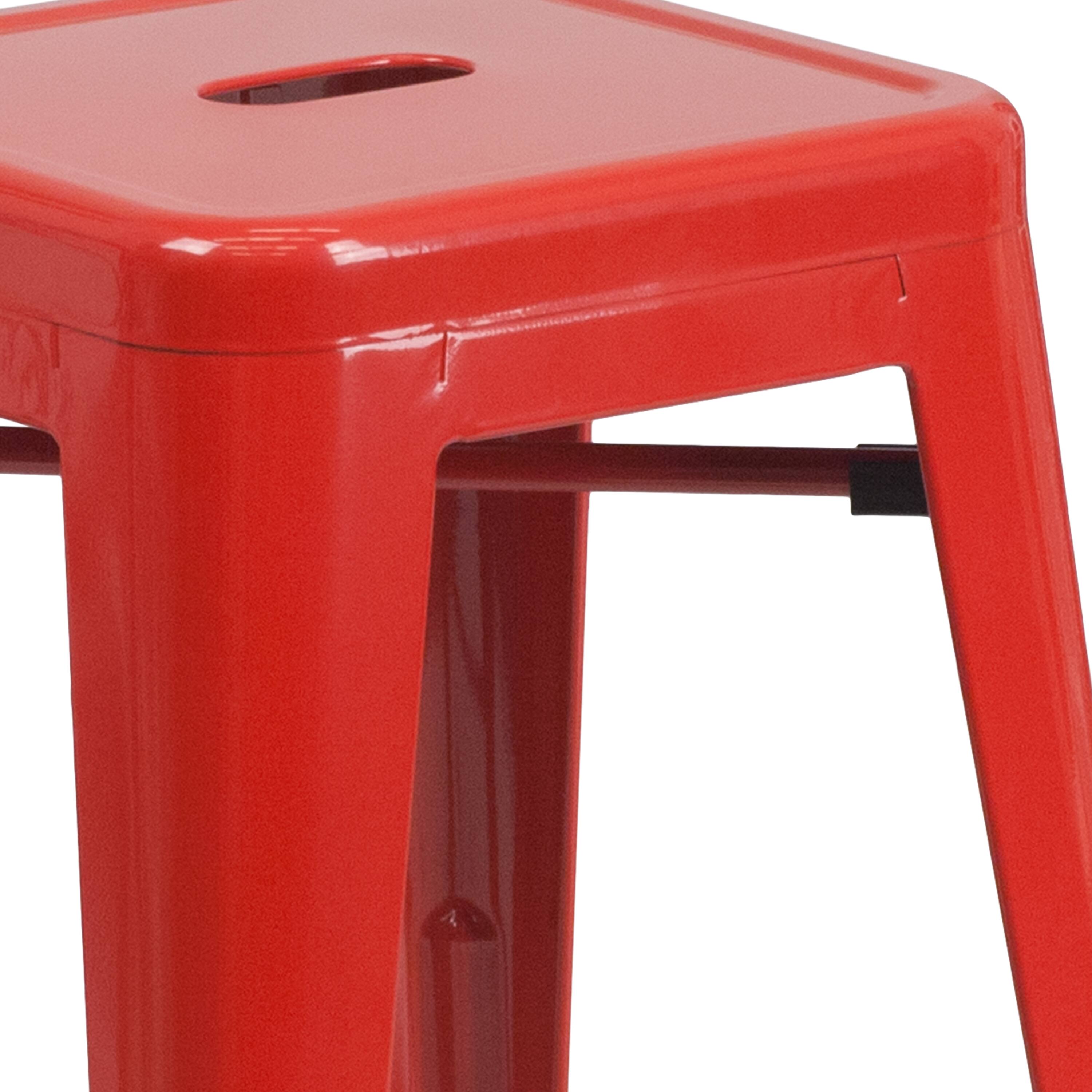 Alt View 8. Emma + Oliver - Commercial Grade 24"H Backless Metal Indoor-Outdoor Counter Stool w/ Square Seat - Red.