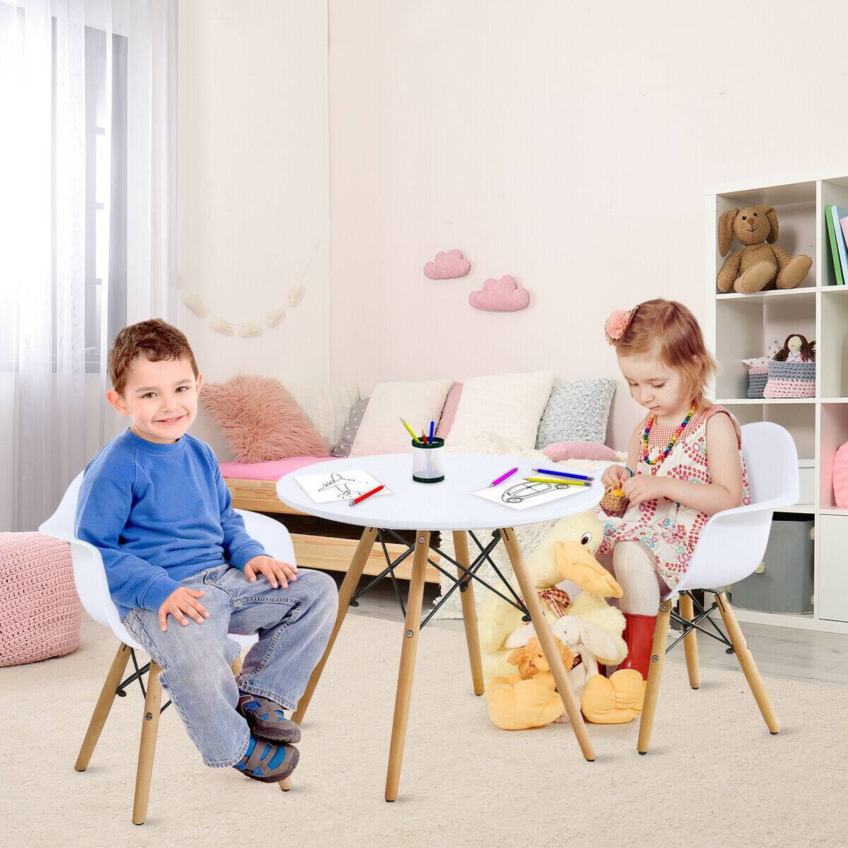Alt View 3. Gymax - Gymax 3 Piece Kids Round Table Chair Set with 2 Arm Chairs White - White.