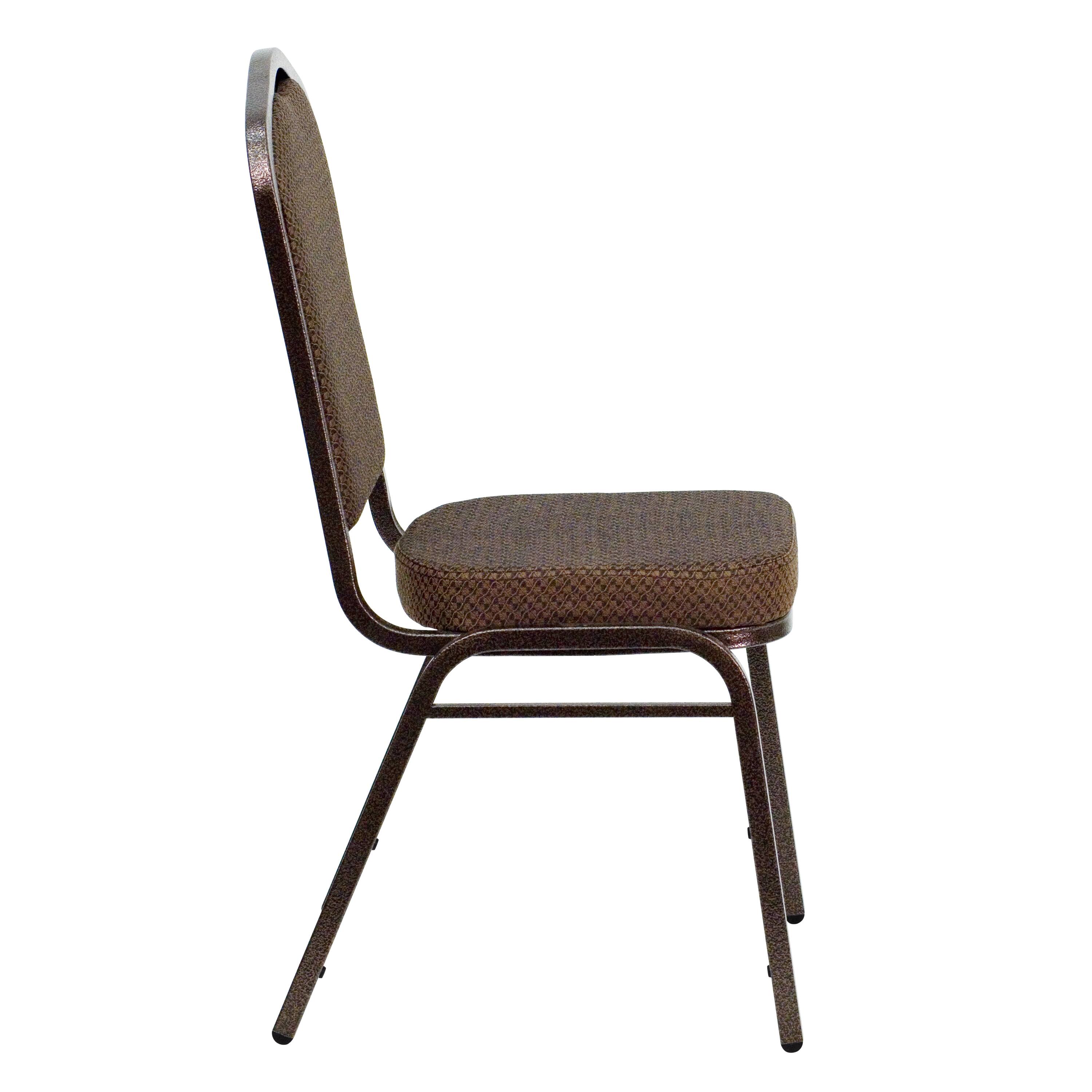 Alt View 6. Emma + Oliver - Crown Back Stacking Banquet Dining Chair - Brown Patterned Fabric/Copper Vein Frame.