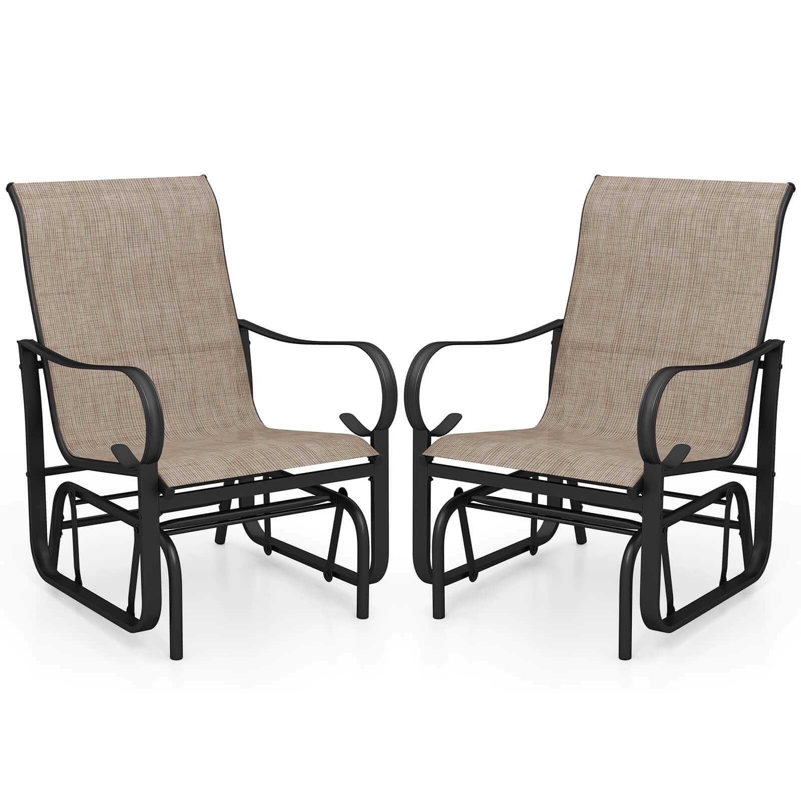 Costway - Outdoor Glider Chairs Set of 2 with High Backrest Mesh Fabric Metal Frame for Porch - Brown