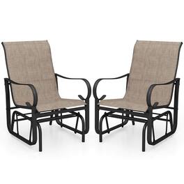 Costway - Outdoor Glider Chairs Set of 2 with High Backrest Mesh Fabric Metal Frame for Porch - Brown