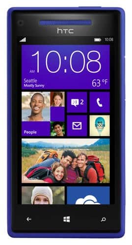 Front Standard. HTC - Refurbished 8X 4G Cell Phone (Unlocked) - Blue.
