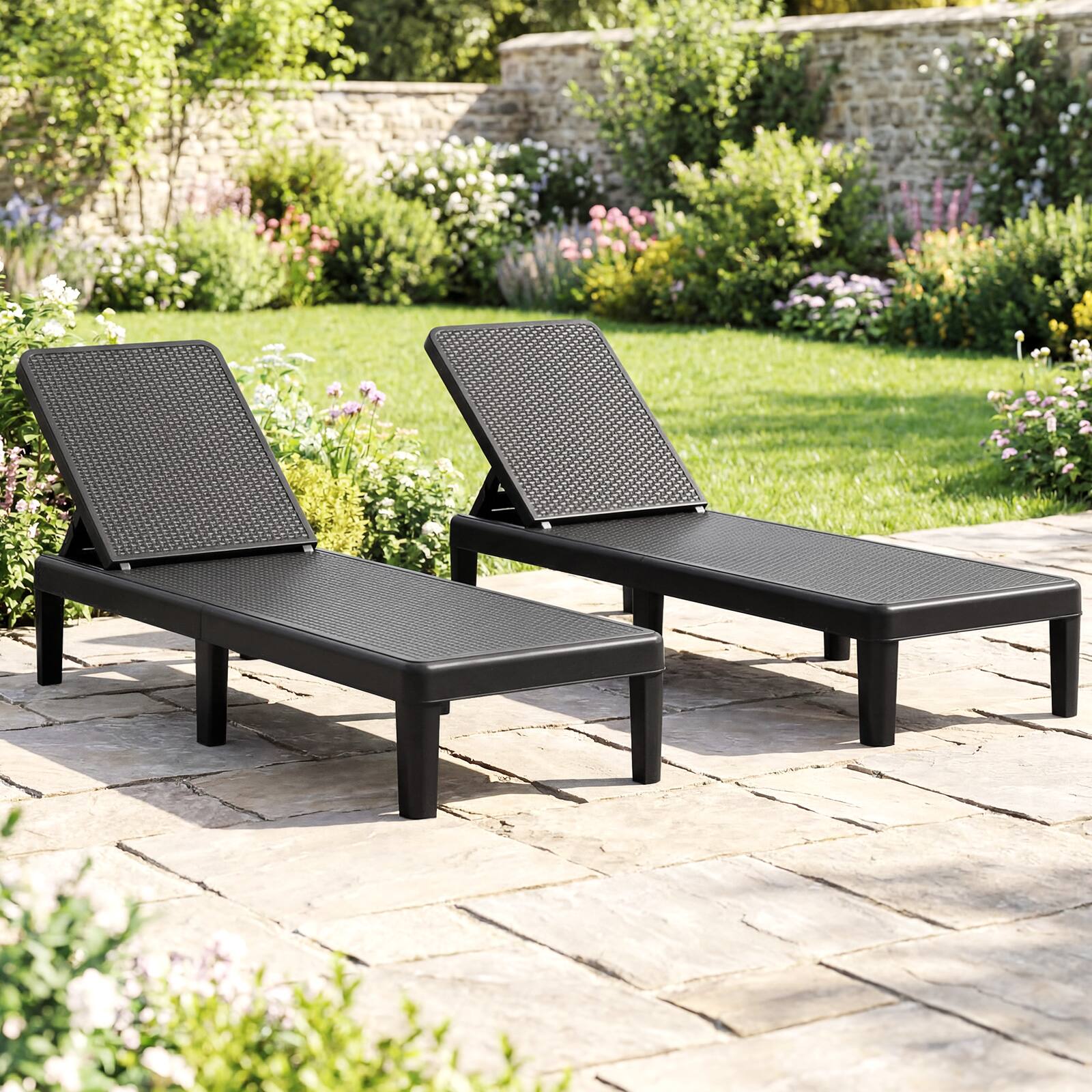 Alt View 4. Costway - Costway 1 PCS Outdoor Chaise Lounger Chair 4-Position Reclining Chair with Waterproof Rattan - Black.