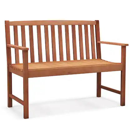Front. Gymax - Gymax Patio Wood Bench 2-Seat Outdoor Bench w/ Cozy Armrests & Backrest - Natural.