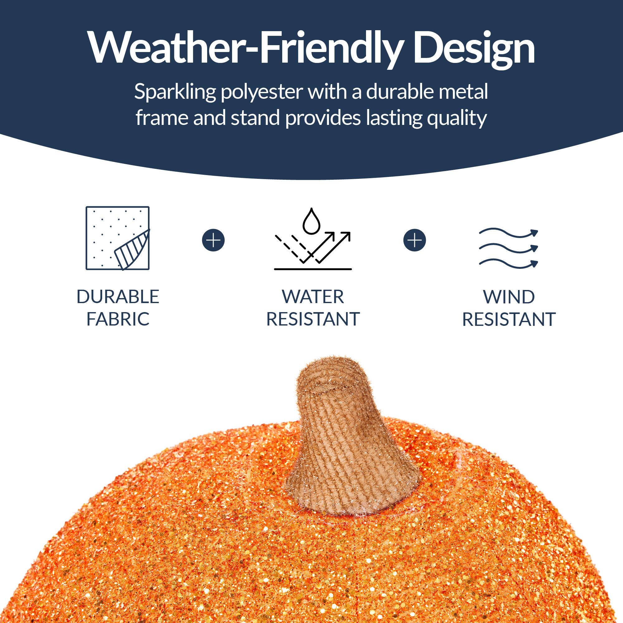 Weather-Friendly Design

Sparkling polyester with a durable metal frame and stand provides lasting quality

- DURABLE FABRIC
- WATER RESISTANT
- WIND RESISTANT