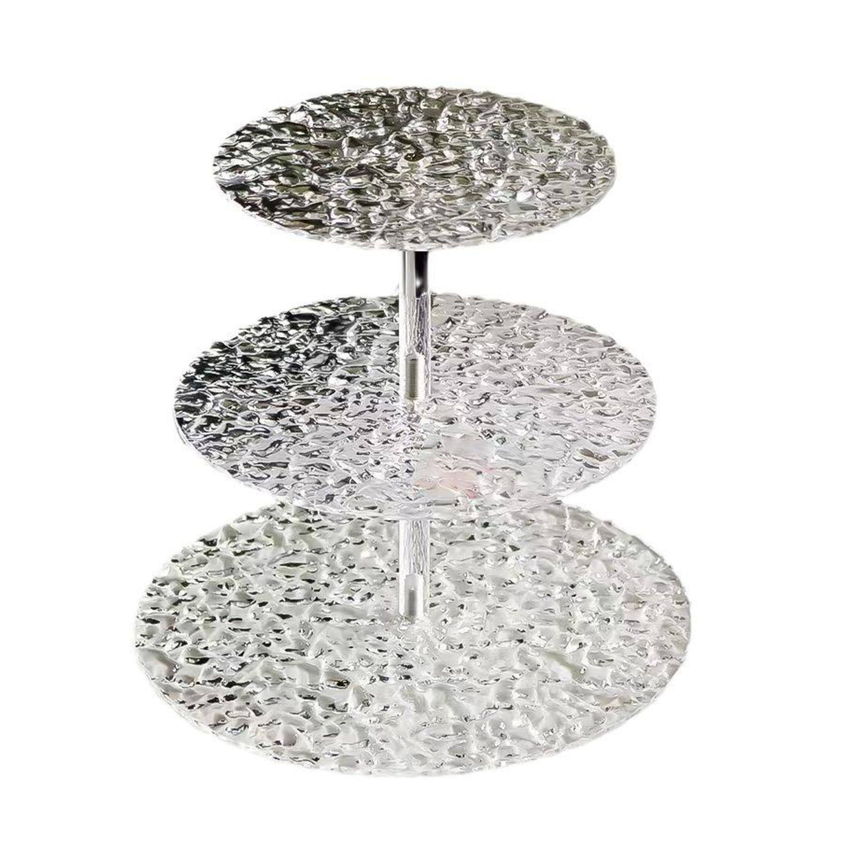Front. Kitcheniva - Acrylic 3 Tier Dessert Cupcake Stand, Water Ripple Design - Clear.