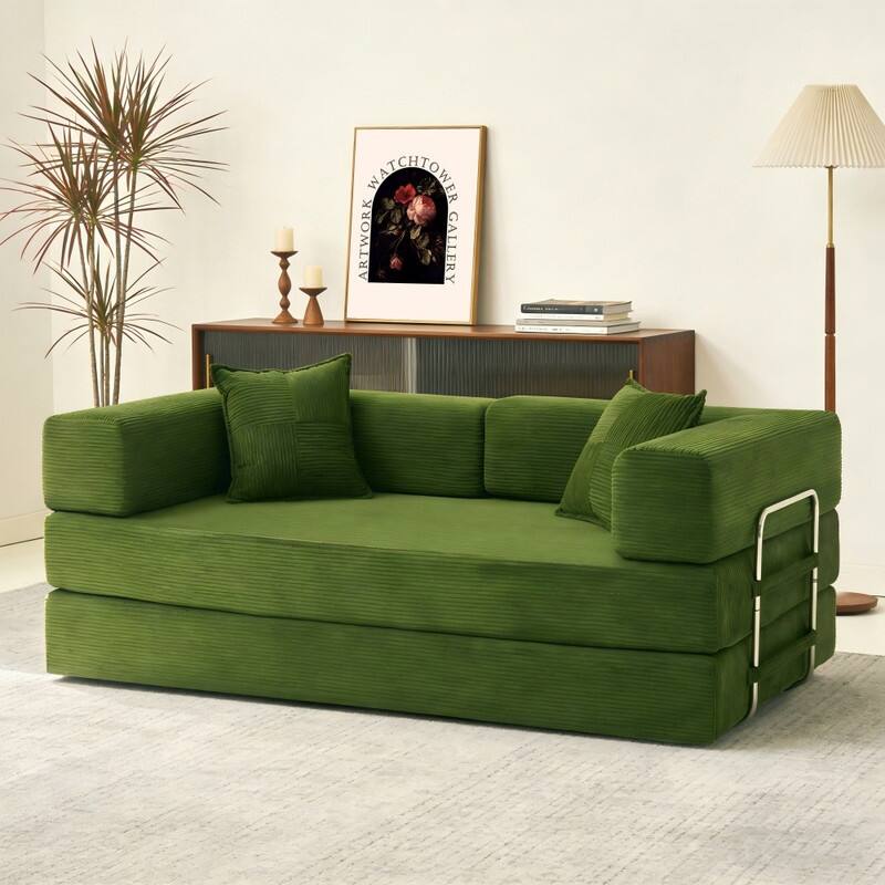 Dyonery - 78" Foldable Floor Sofa Bed, 4-in-1 Futon Compressed Convertable Sleeper Sofa,Pillow Back Support Armrest - Green
