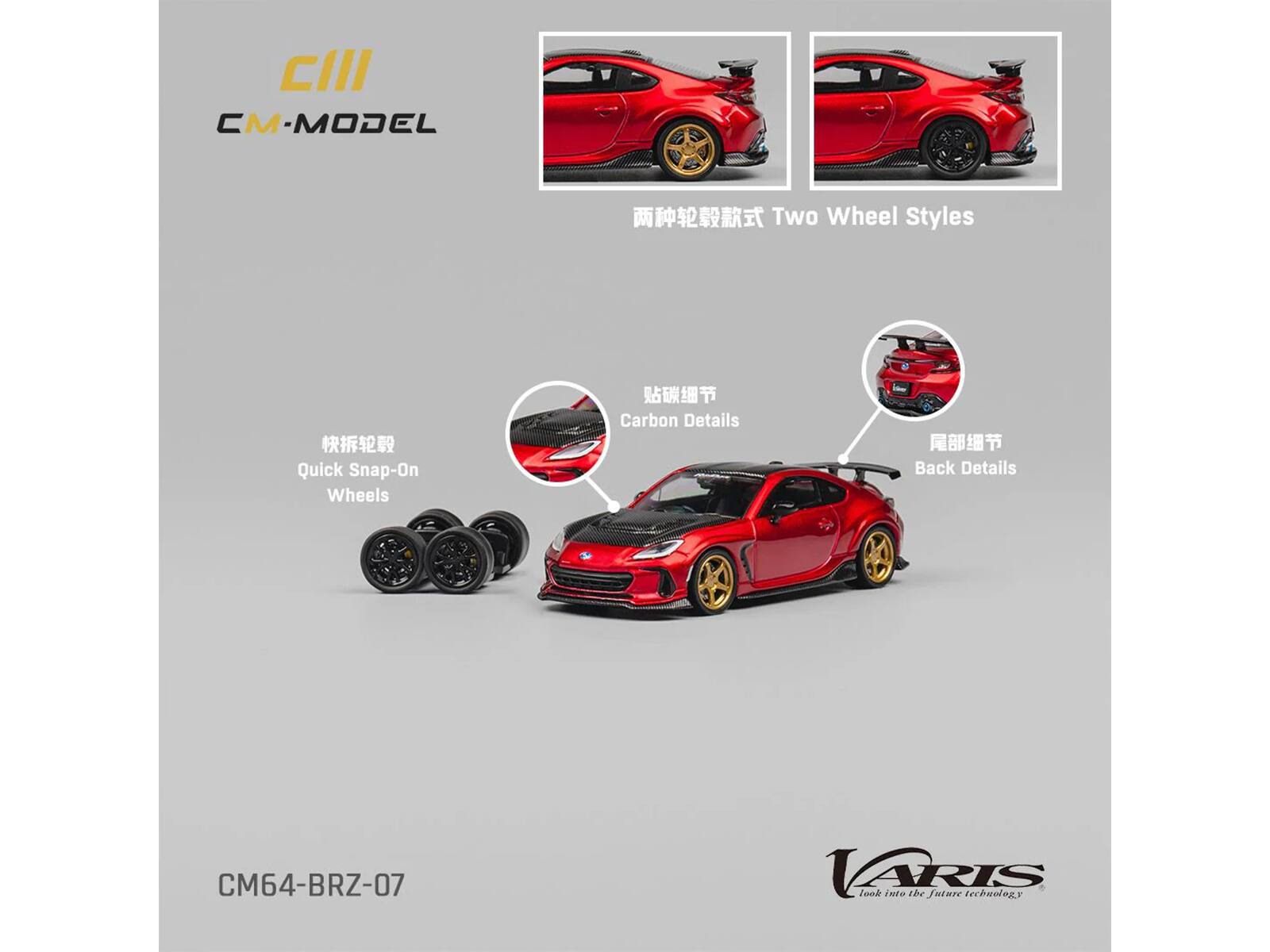 CIII  
CM-MODEL  

Two Wheel Styles  
Quick Snap-On Wheels  
Carbon Details  
Back Details  

CM64-BRZ-07  

VARIS  
look into the future technology